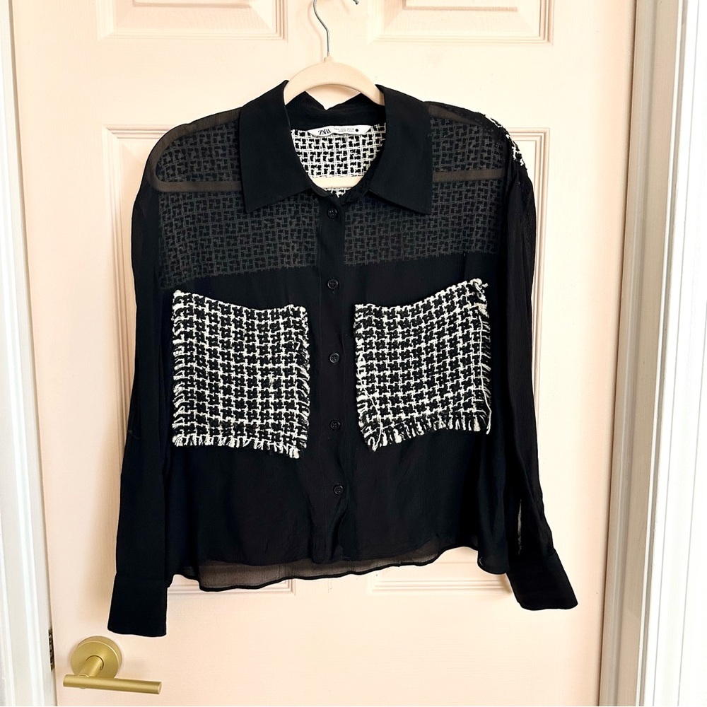 Black semi sheer Zara button up